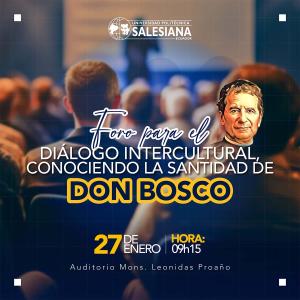 Afiche del Foro de diálogo intercultural: La Santidad de Don Bosco